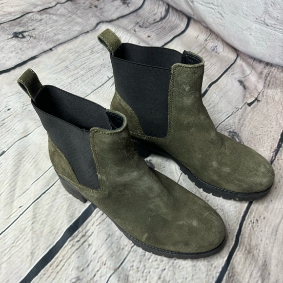 Joie Suede Boots Women’s Size 7 Combat Slip-On Green Heeled Boots - Picture 7 of 8